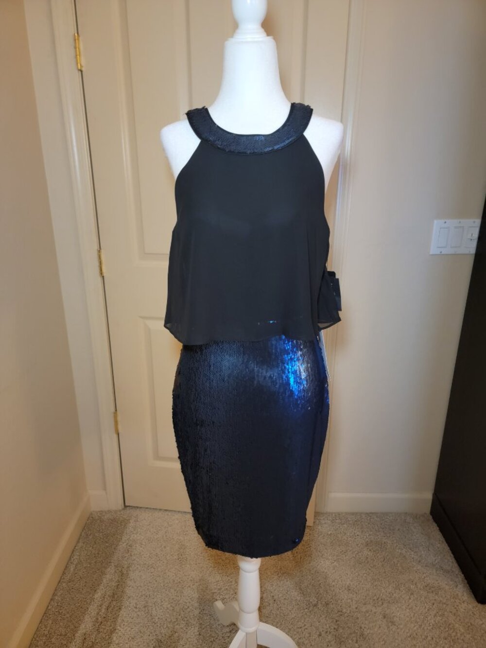 NWT! GUESS BLUE & BLACK COBALT SEQUIN HALTER DRESS SIZE 6